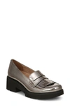 Naturalizer Darcy Fringe Leather Loafer In Pewter Metallic Leather
