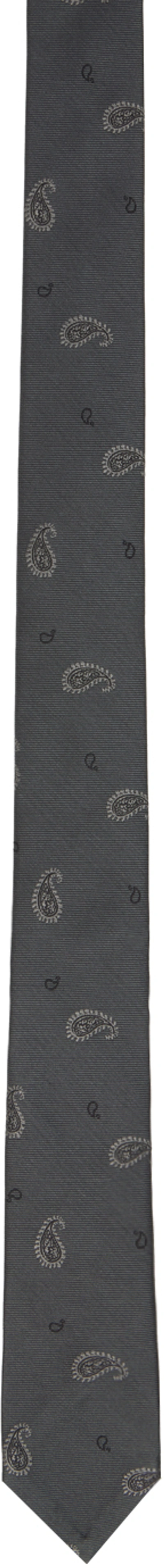 Thom Browne Grey Paisley Tie In Blue