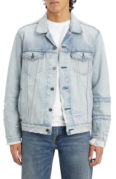 Levi's Distressed Cotton Denim Trucker Jacket In 1920 Slices Dx