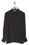 Max Studio Circle Stripe Long Sleeve Button-up Shirt In Black/ Ivory Pinstripe
