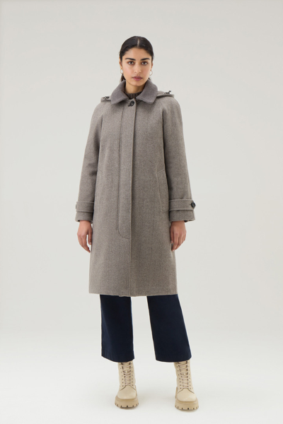 Woolrich Woman's Color Grey Size Xxs In Light Taupe Herringbone