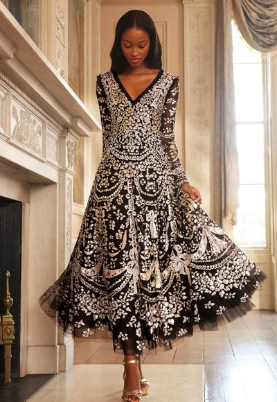 Needle & Thread Embellished Chandelier Gloss Gown In Black