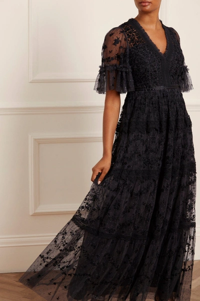 Needle & Thread Araminta Lace-embellished Gown In Black