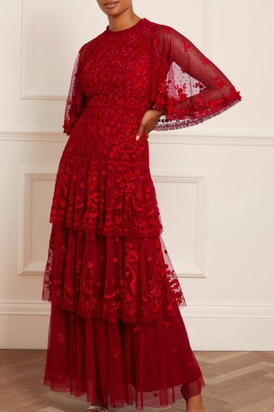Needle & Thread Bonnie Bow Lace-embellished Gown In Red