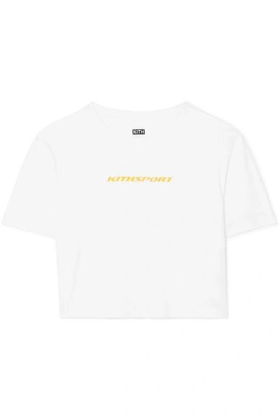 Kith Mulberry Cropped Printed Cotton-jersey T-shirt In White