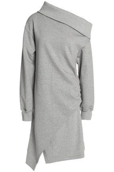 Goen J Goen.j Woman One-shoulder Wrap-effect Cotton-terry Dress Light Gray