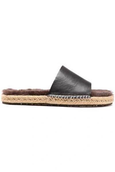 Australia Luxe Collective Woman Shearling-trimmed Leather Espadrille Slides Black