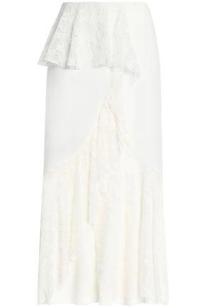 Goen J Goen.j Woman Crepe De Chine-paneled Embroidered Tulle Maxi Skirt Ivory