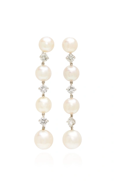 Nina Runsdorf One-of-a-kind Pearl And Diamond Drop Earrings In White