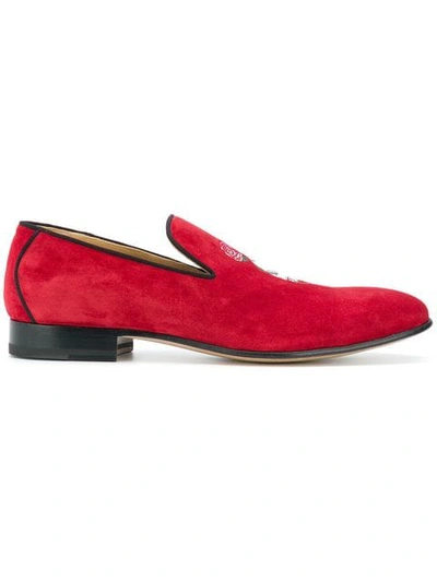 Alexander Mcqueen Red Embroidered Suede Loafers