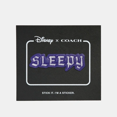 Coach Dark Disney Sleepy Leather Sticker In Purple Multi
