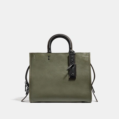 Coach Rogue With Bell Flower Print Interior In Army Green/black Copper