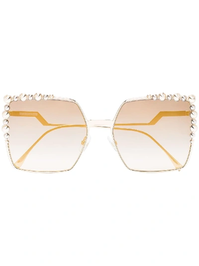 Fendi Gold Can Eye Stud Metal Sunglasses In Metallic