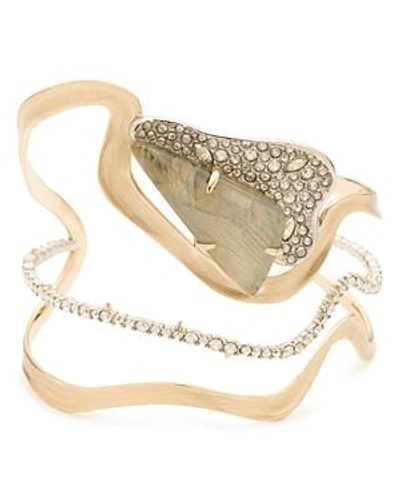 Alexis Bittar Crystal Encrusted Freeform Roxbury Cuff Bracelet In Green/gold