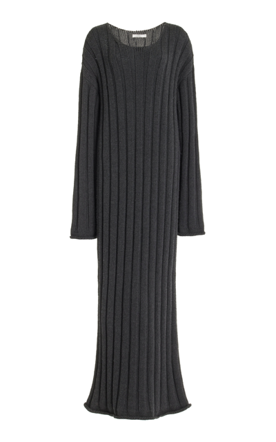 The Row Danielas Ribbed-knit Wool-blend Maxi Dress In Grey