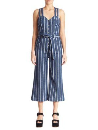 7 For All Mankind Striped Denim Jumpsuit In Blue