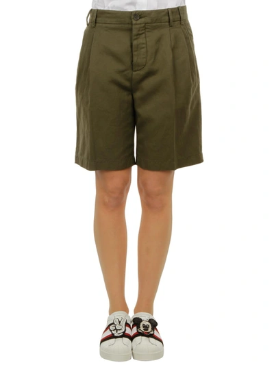 Aspesi Cotton And Linen Shorts In Dark Green