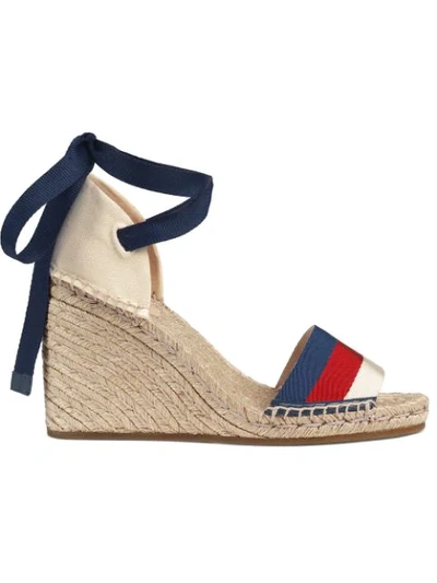 Gucci Lilibeth Sylvie Web Espadrille Wedge Sandal In White