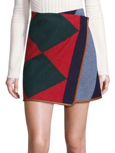 Tory Burch Cheval Leather-trimmed Wool-blend Skirt In Multi | ModeSens