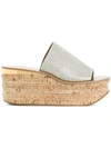 Chloé Flat Platform Open Toe Mules In Grey Glitter