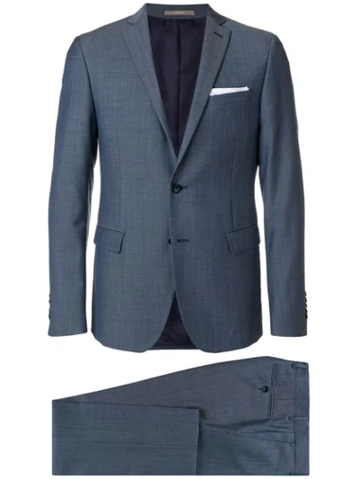 Paoloni Micro-checked Slim-fit Suit In Blue