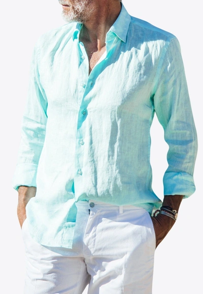 Les Canebiers Divin Button-up Shirt In Linen In Light Green