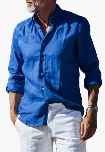 Les Canebiers Divin Button-up Shirt In Linen In Ocean