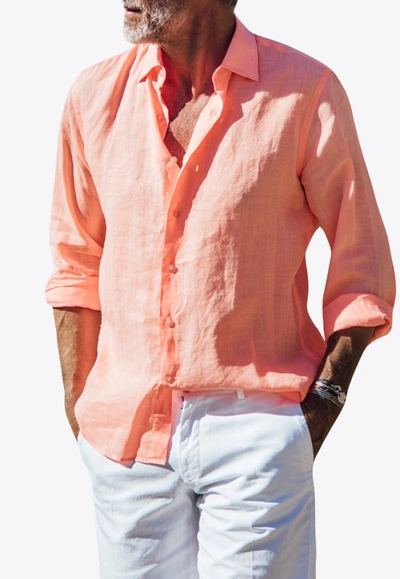Les Canebiers Divin Button-up Shirt In Linen In Orange