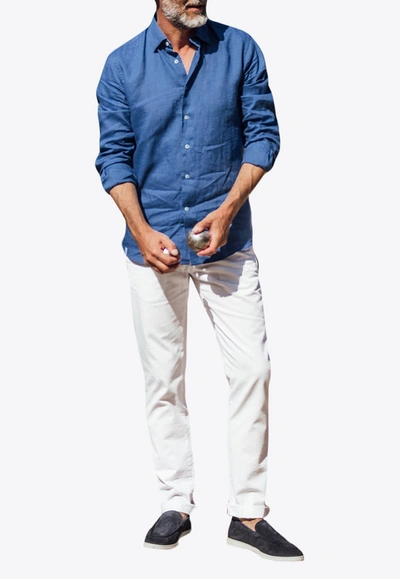 Les Canebiers Divin Button-up Shirt In Linen In Blue