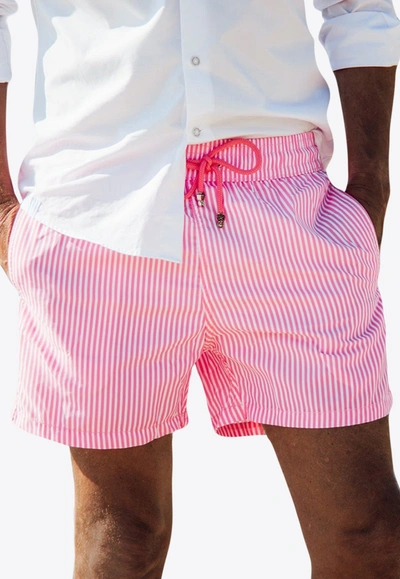Les Canebiers Ermitage Court Fine Rayure Swim Shorts In Pink