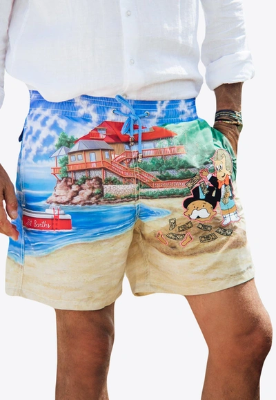 Les Canebiers Ermitage Monopoly Saint-barth Print Swim Shorts In Multicolor