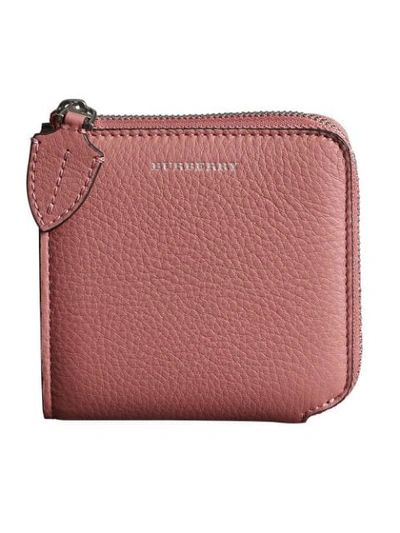 Burberry Grainy Leather Square Ziparound Wallet In Pink