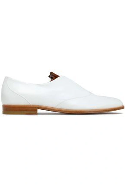Rupert Sanderson Woman Neville Feather-trimmed Glossed-leather Brogues White