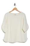 Max Studio Waffle Knit Ruched Top In Ivory