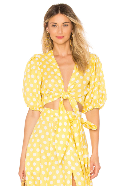 Lisa Marie Fernandez Puff-sleeved Linen Blouse In Yellow