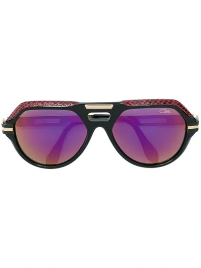 Cazal Leather Detail Oversize Sunglasses In Black