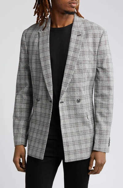 Topman Skinny Check Cotton & Linen Suit Jacket In Grey