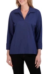 Foxcroft Agnes Split Cuff Popover Blouse In Navy