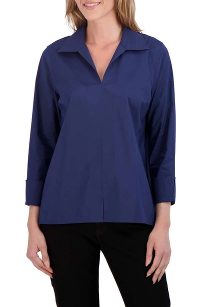 Foxcroft Agnes Split Cuff Popover Blouse In Navy