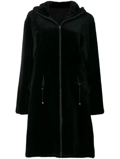 Liska Dawson Hooded Fur Coat In Black