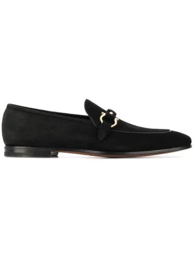 Ferragamo Barry Gancini Bit Suede Loafers In Black