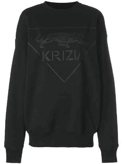 Krizia Panther-print Cotton Oversized Sweatshirt In Nero