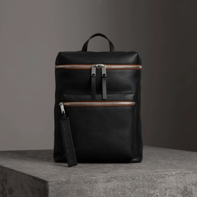Burberry Zip-top Leather Backpack In Black