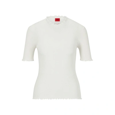 Hugo Mock-neck Sweater With Short Sleeves And Ribbed Structure In White