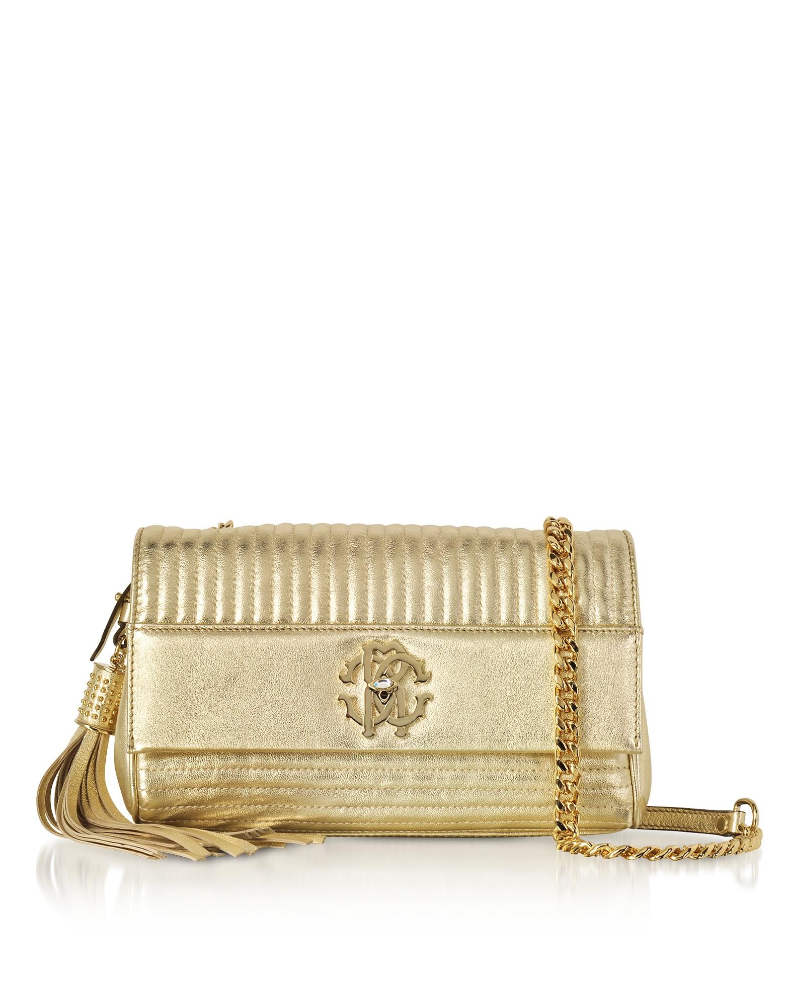 Roberto Cavalli Platinum Gold Laminated Quilted Nappa Leather Small ...