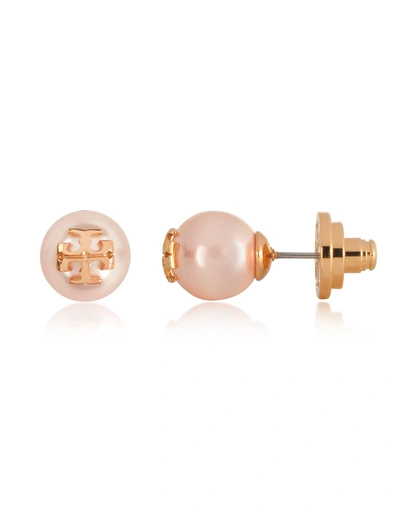 Tory Burch Crystal Pearl Stud Earrings In Rose/rose Gold