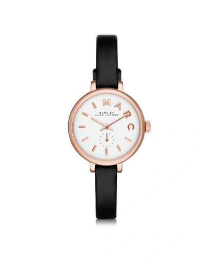 Marc By Marc Jacobs Sally 28 Mm Stainless Steel And Leather Strap Womens Watch In Black-rose Gold