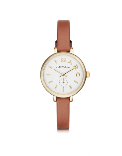 Marc By Marc Jacobs Sally 28 Mm Stainless Steel And Leather Strap Womens Watch In Brown-gold