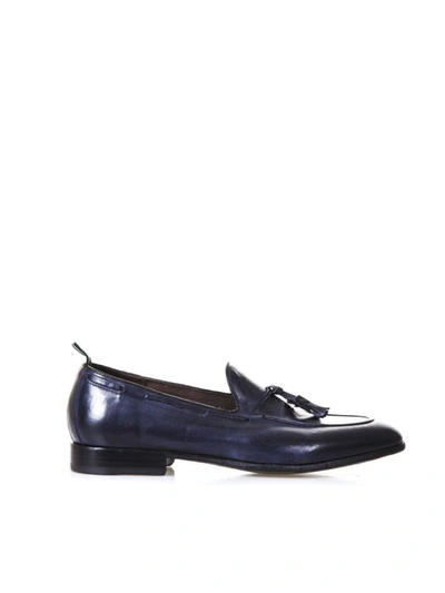 Green George Navy Leather Loafers With Tassels In Black
