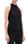 Theory Rolled-neck Halter Georgette Shell Top In Black